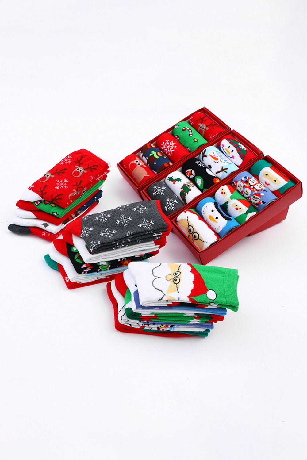 Dear Lover Fiery Red 5 Pairs/Set Christmas Cartoon Elk Soft Socks Set with Box