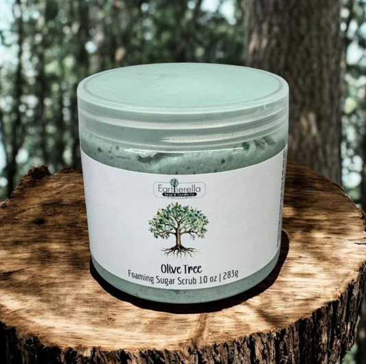OLIVE TREE Exfoliating Foaming Sugar Body Scrub, 10 oz jar