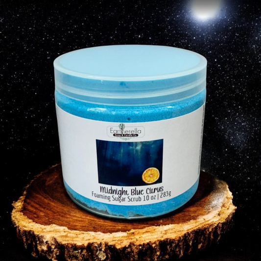 MIDNIGHT BLUE CITRUS Exfoliating Foaming Sugar Body Scrub, 10 oz jar