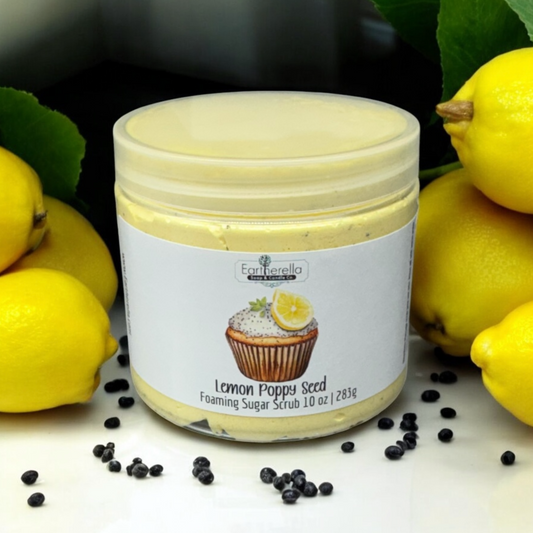 LEMON POPPY SEED Exfoliating Foaming Sugar Body Scrub, 10 oz jar