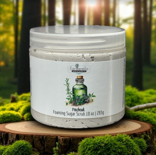 PATCHOULI Exfoliating Foaming Sugar Body Scrub, 10 oz jar