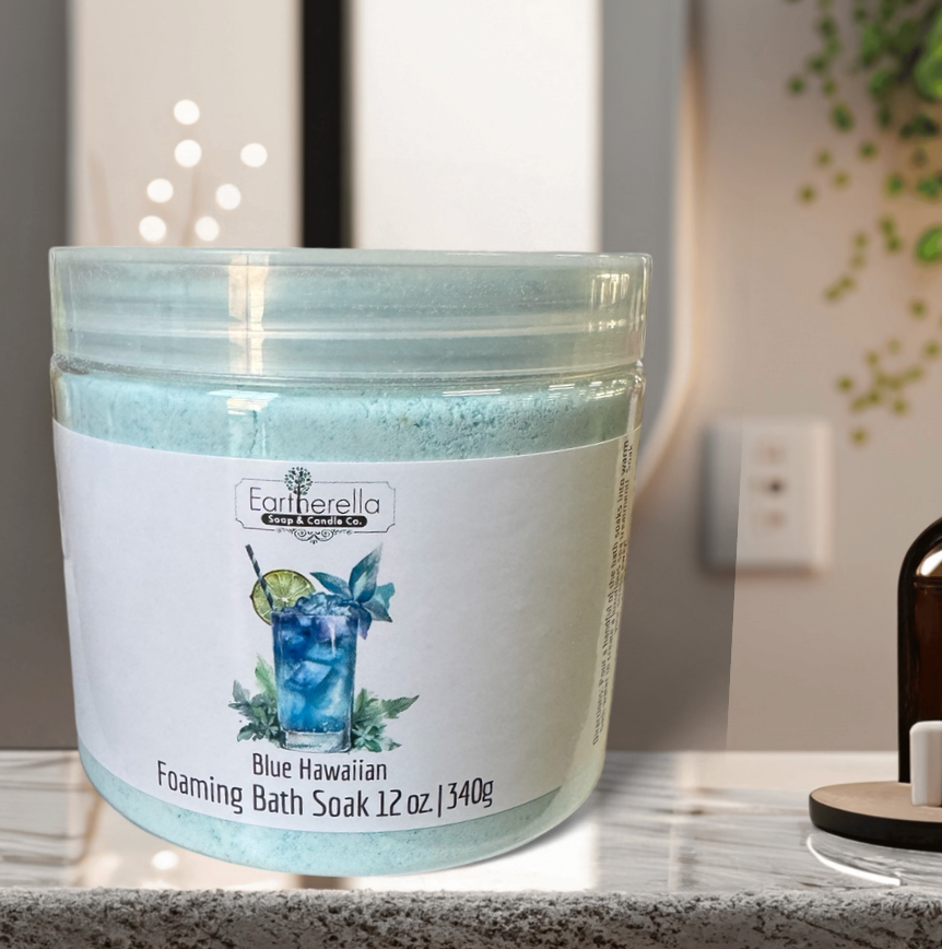 BLUE HAWAIIAN scented Foamy Bath Soak with Epsom salts, Large 12 oz jar