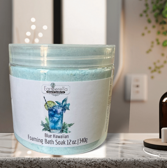 BLUE HAWAIIAN scented Foamy Bath Soak with Epsom salts, Large 12 oz jar