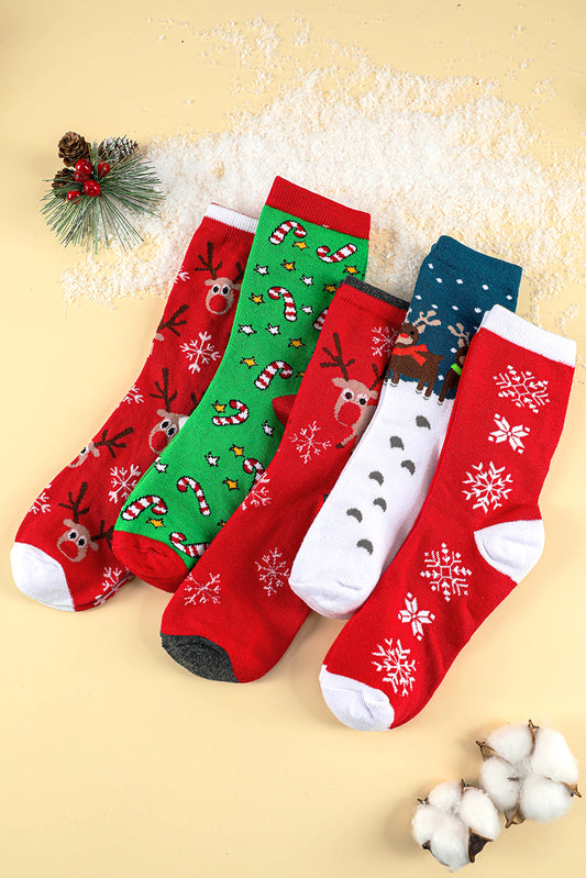 Dear Lover Fiery Red 5 Pairs/Set Christmas Cartoon Elk Soft Socks Set with Box